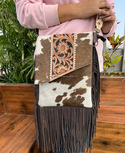 Bolso bandolera con flecos de piel de vaca de lujo personalizado para mujer, bolsos de vaquera occidentales de transporte oculto de cuero genuino - Product Image 2