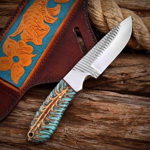 Cuchillo de caza premium hecho a mano con hoja de acero inoxidable, mango de resina y funda de cuero, 100% calidad. - Product Image 2