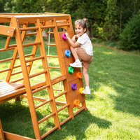 Cubo de Escalada Multifuncional Montessori de Madera con Tobogán, Red de Cuerdas y Barras de Escalada para Niños, Equipo de Juegos Interior