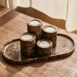 Plateau ovale en marbre brun Pietra, plateau de service décoratif en pierre naturelle, décoration de luxe pour la maison - Product Image 1