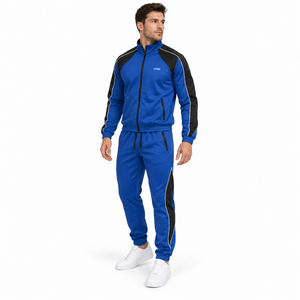 Ensemble de survêtement bleu pour homme, coupe classique, respirant, 100 % coton, avec cordon de serrage, style sportif, pour l'hiver, à capuche - Product Image 3