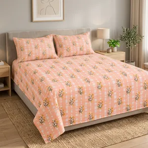 Ensemble de draps et taies d'oreiller en microfibre écologique jaune pêche, 300 fils, 115 GSM, confortable et léger pour chambre moderne - Product Image 3
