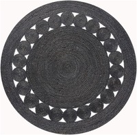 Tapis décoratif en jute naturel tressé à la main avec pompons et cercle ajouré, idéal pour les tapis de sol dans les couloirs d'hôtels et de restaurants