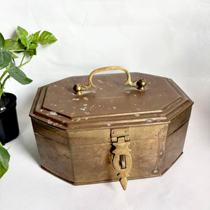 Antique Brass Cricket <b>Box</b> With <b>Floral</b> Engraving And Lock Closure For Traditional Indian Home Decor - Product Image 1