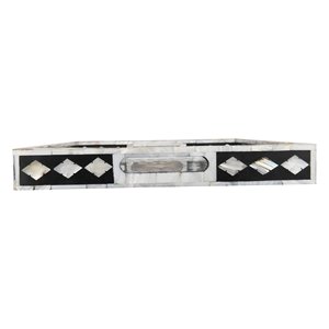Plateau de service rectangulaire décoratif traditionnel en bois écologique fait main avec incrustation de nacre noire et blanche - Product Image 4