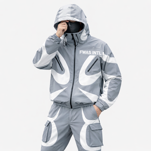 Custom Hooded Polyester Windbreaker Tracksuit <b>Men</b> Streetwear Y2K Cargo Pants Set Lightweight Zip Up USA Supplier <b>men's</b> jackets - Product Image 2