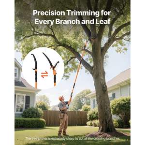 Manual Pole Saw 4.46-26.4ft <b>Extendable</b> <b>Tree</b> <b>Pruner</b> Scissors Sharp 65Mn Steel Blade Lightweight Fiberglass Handle Two Saws Model - Product Image 4