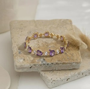 Pulsera con Dije de Amatista Natural de Corte Ovalado, Plata de Ley 925, 12 Gramos, Certificada, Lujosa y Elegante, para Boda o Compromiso, Gema Púrpura - Product Image 2