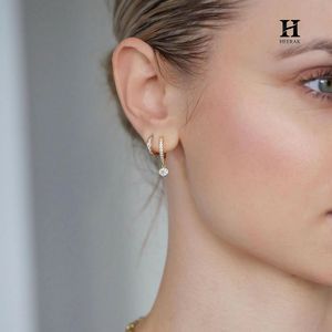 Luxury 14K <b>Gold</b> CVD Lab Grown Diamond Huggie Hoop <b>Earrings</b> IGI Certified Bezel <b>Dangle</b> Round Solitaire Drop <b>Earrings</b> for Women - Product Image 2