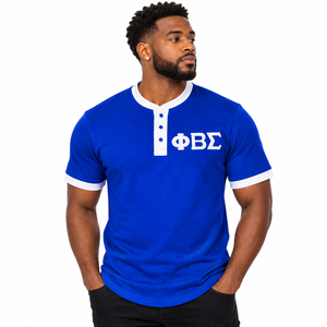 Phi Beta Sigma <b>Men's</b> Royal Blue <b>Henley</b> T-<b>Shirt</b> White Trim Short Sleeve Greek Letter Embroidery Casual Fraternity <b>Shirt</b> College - Product Image 1