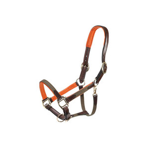 Harnais de cheval en cuir marron et orange avec boucles métalliques et sangles réglables pour l'équitation - Product Image 3