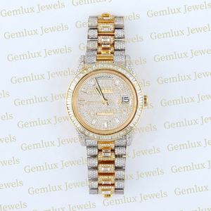 High Quality Pass Diamond Tester Two Tone D VVS Fully Iced Out Moissanite Diamond Baguette Diamond Hip Hop <b>Watch</b> For <b>Men</b> - Product Image 1