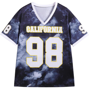 California Women's V-Neck <b>Sequined</b> Glitter Print Mesh Football Jersey Number 98 Breathable Short Sleeve Sporty Crop <b>T</b>-<b>Shirt</b> - Product Image 2