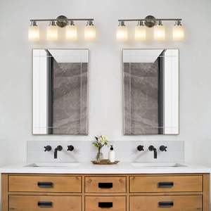 Modern 4-<b>Light</b> Vanity <b>Wall</b> Sconce Brushed Nickel Finish Frosted Glass <b>Shades</b> <b>for</b> Bathroom & Hallway Lighting No Bulbs Needed - Product Image 5