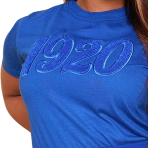 T-shirt en chenille bleu Zeta Phi Beta 1920 pour femme, chemise de sororité brodée, décontractée, élégante, tissu doux de qualité supérieure - Product Image 5