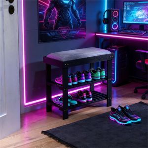 Sgabello da Ingresso e Scrivania Nera con Scarpiera Pratica e Spazio di Archiviazione Nascosto - Product Image 1