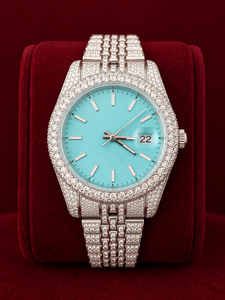 Luxury Iced Out Moissanite <b>Diamond</b> Hip Hop <b>Watch</b> for Men Sky Blue Dial Stainless Steel Automatic Date Wrist <b>Watch</b> - Product Image 1
