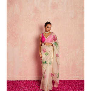 Vestido de noche de diseñador Hermoso sari con estampado floral para fiestas - Product Image 6