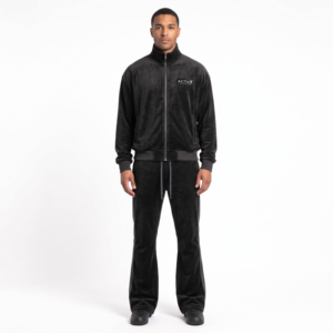 OEM Custom Men's Heavyweight <b>Velour</b> <b>Tracksuit</b> Retro Flared Pants Streetwear Set - Product Image 1