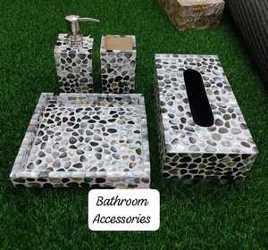 Luxury Mother of Pearl Resin Bathroom Accessories Set Handmade Resin Bath Set Soap Dispenser <b>Toothbrush</b> <b>Holder</b> Tray Tissue Box - Product Image 4