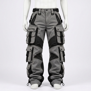 Pantalon cargo gris et noir pour homme, multi-poches, streetwear, coupe ample, empiècements contrastants aux genoux, personnalisable OEM ODM, vente en gros - Product Image 5