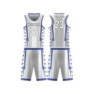 Ensemble de maillots de basket-ball personnalisés bleus à col en V sans manches en maille respirante unisexe pour adultes avec imprimé géométrique - Product Image 1