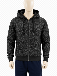 Sweat-shirt à capuche zippé noir pour homme AERO, en polyester tricoté, design uni, pour l'automne, 140g - Product Image 1