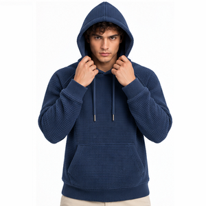 Sweat à capuche pour homme en tricot gaufré à manches longues, pull thermique décontracté, streetwear d'hiver, sweat à capuche personnalisé pour le sport, vêtements en gros - Product Image 4