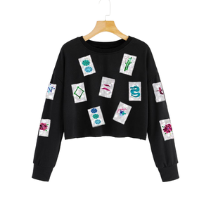 Sweat-shirt à col rond en sequins de haute qualité, style Mahjong, vente en gros, respirant, pour femmes, décontracté, automne/hiver - Product Image 2