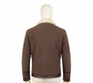 Veste en cuir pour homme, logo personnalisé, col rabattu, véritable daim de mouton, fermeture éclair, style streetwear. - Product Image 4