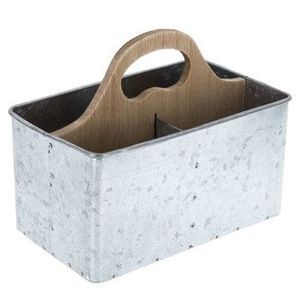 Organisateur de cuisine galvanisé style ferme avec poignée en bois pour serviettes, assiettes, couverts et produits de nettoyage – Vente en gros - Product Image 6