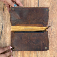 Dompet kulit sapi asli wanita, dompet ramping kulit asli, dompet genggam ritsleting kulit sapi, dompet hadiah untuk wanita
