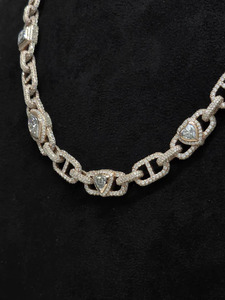 Luxury S925 Silver Solid Lab Grown Diamond <b>Statement</b> <b>Necklace</b> Geometric Link Chain Triangle Cut Bezel Setting Unisex - Product Image 2