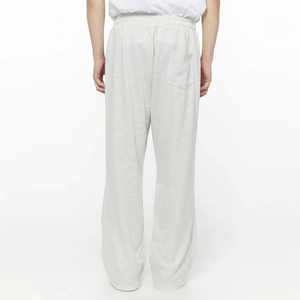Men's Custom Logo Light Heather Grey Off White French Terry Wide Leg Sweatpants <b>Elastic</b> <b>Waist</b> Drawstring Casual <b>Trousers</b> OEM - Product Image 3