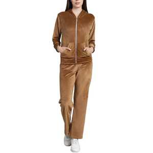 Custom Fall Women's Hoodie Set Zipper Pocket Crop Top Jacket Velvet Jogging Sets Velvet Velour <b>Tracksuits</b> Women Two Piece Set - Product Image 2