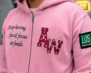 Rexfit Unisex <b>Pink</b> Patch Embroidery <b>Hoodie</b> Zip-Up Formal Regular Fit 100% Cotton French Terry Sweatshirt Pockets Logo Print - Product Image 6