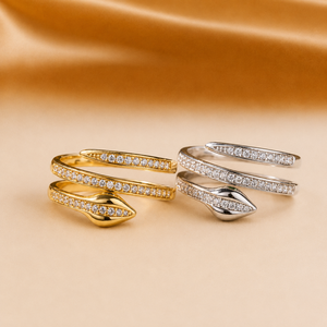 Unisex 18K Plated Yellow Gold Moissanite Snake <b>Ring</b> Round Shape Diamond Double Hoop <b>Adjustable</b> Luxury Jewelry - Product Image 3