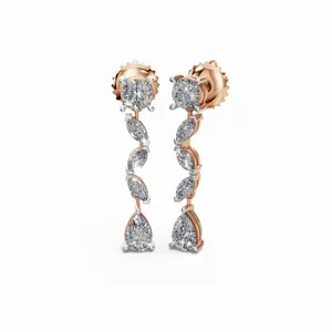 ต่างหูดีไซน์ Twinkling Vine ประดับเพชรทรงมาร์คีส์เพียร์คัท 10 เม็ด เพชรเลี้ยงในห้องปฏิบัติการ ทองคำขาว 18K รับรองโดย IGI เครื่องประดับผู้หญิงสุดอินเทรนด์ - Product Image 4
