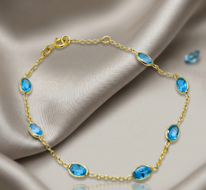 Pulsera de Plata de Ley 925 al por Mayor, Chapada en Oro Amarillo, con Topacio Azul Natural Ovalado Engastado en Bisel, Joyas Memoria - Product Image 5