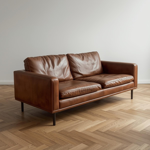 Sofá de Cuero Vacuno Contemporáneo de Alta Gama con Brazos de Diseño Limpio, Construcción de Madera y Tapicería Premium para Hogares Modernos - Product Image 1