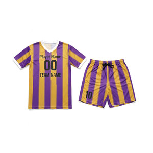 Ensemble short et maillot de football pour adulte, respirant, 100% polyester, rayé, uniforme de football, vêtements de club sportif - Product Image 6