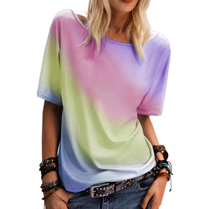 Camiseta de Verano para Mujer, Cuello Redondo, Manga Corta, Estampado Tie Dye Degradado, Ropa Casual de Algodón para Primavera/Verano - Product Image 6