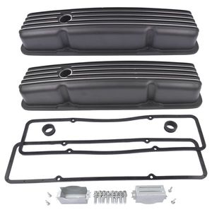 Black Aluminum Short Valve Covers Engine System Gaskets for 1958-1986 SBC Models 283 302 305 327 350 400 - Product Image 1