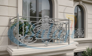Rampe d'escalier de balcon moderne en fonte gris poli, robuste, réglable, résistante à la rouille, protégée contre les UV, peignable - Product Image 1