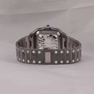 <b>Square</b> Dial Quartz <b>Watch</b> Stainless Steel Band Moissanite Style Diamond Inlay Vintage Wristwatch <b>for</b> <b>Men</b> - Product Image 4