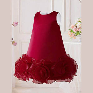 Robe de demoiselle d'honneur élégante en satin et tulle rouge pour filles de 1 à 12 ans, tenue de fête d'anniversaire, robe de princesse - Product Image 1