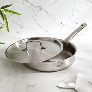 Most Popular Tri Ply <b>Stainless</b> <b>Steel</b> <b>Frying</b> <b>Pan</b> Flat Cover Auxiliary Helper Loop Handle Deep Skillet Cookware for Stove <b>Pan</b> - Product Image 4