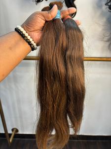 Extensions de cheveux humains vierges Remy brun naturel, cuticules alignées, non traités, avec pointes épaisses et saines, qualité salon. - Product Image 1