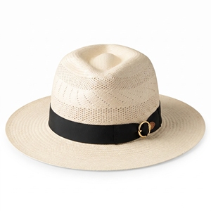 Casquette de soleil d'été unisexe en paille Panama, style personnage, avec ruban noir, pour adultes, vente en gros, logo personnalisé, haute qualité, OEM ODM, faible MOQ - Product Image 2