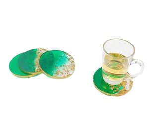 Ensemble de sous-verres modernes en résine, forme irrégulière, faits à la main, motif feuille d'or bleu, napperons décoratifs à motifs artistiques - Product Image 2